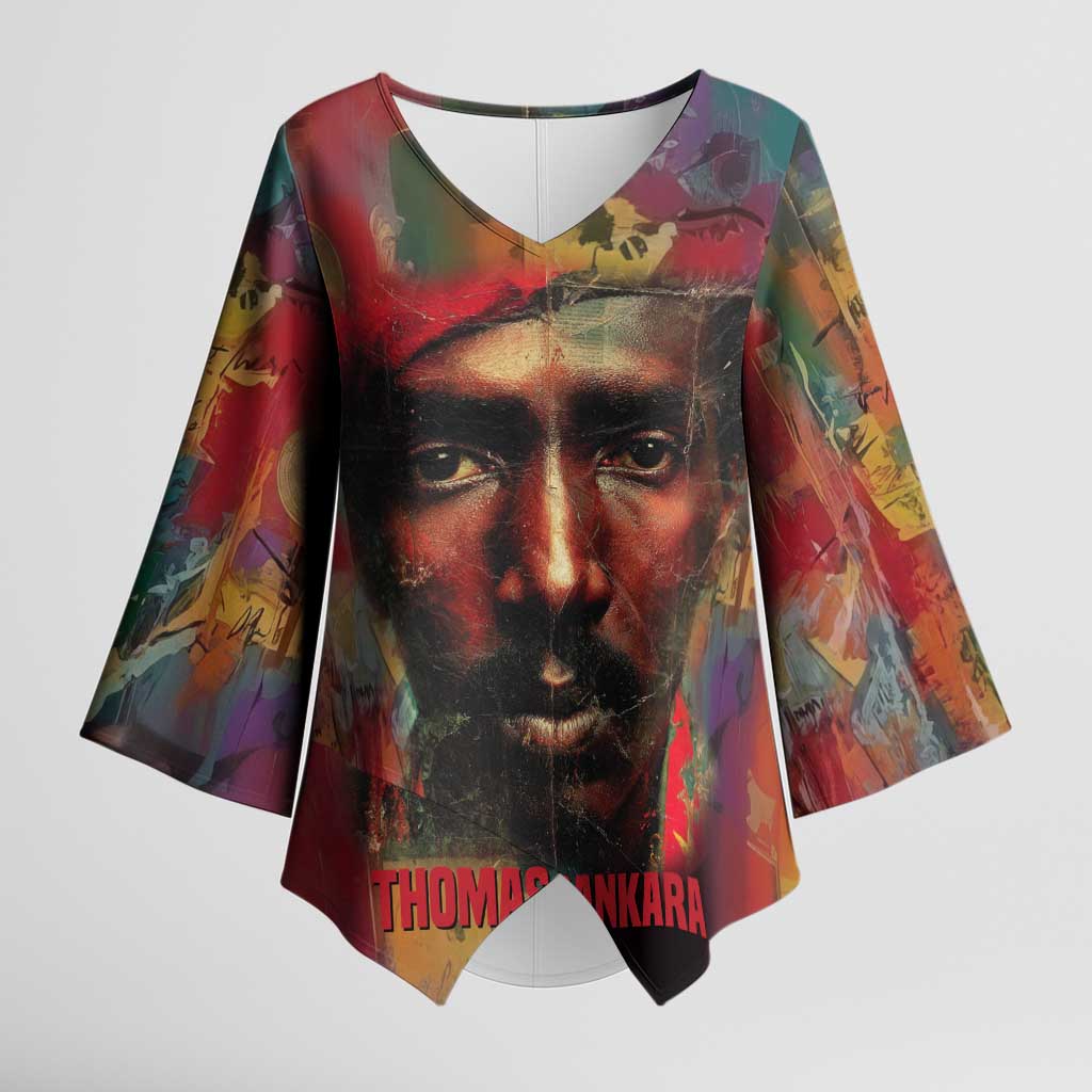 Thomas Sankara Burkina Faso Kimono Sleeve Blouse with Bold Portrait and The Upright Man Tribute Design - Wonder Print Shop