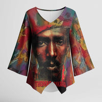 Thomas Sankara Burkina Faso Kimono Sleeve Blouse with Bold Portrait and The Upright Man Tribute Design - Wonder Print Shop