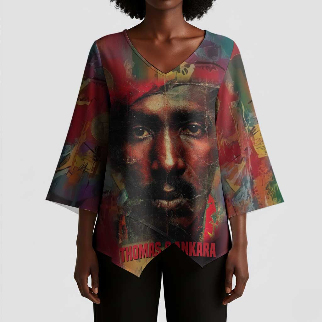 Thomas Sankara Burkina Faso Kimono Sleeve Blouse with Bold Portrait and The Upright Man Tribute Design - Wonder Print Shop