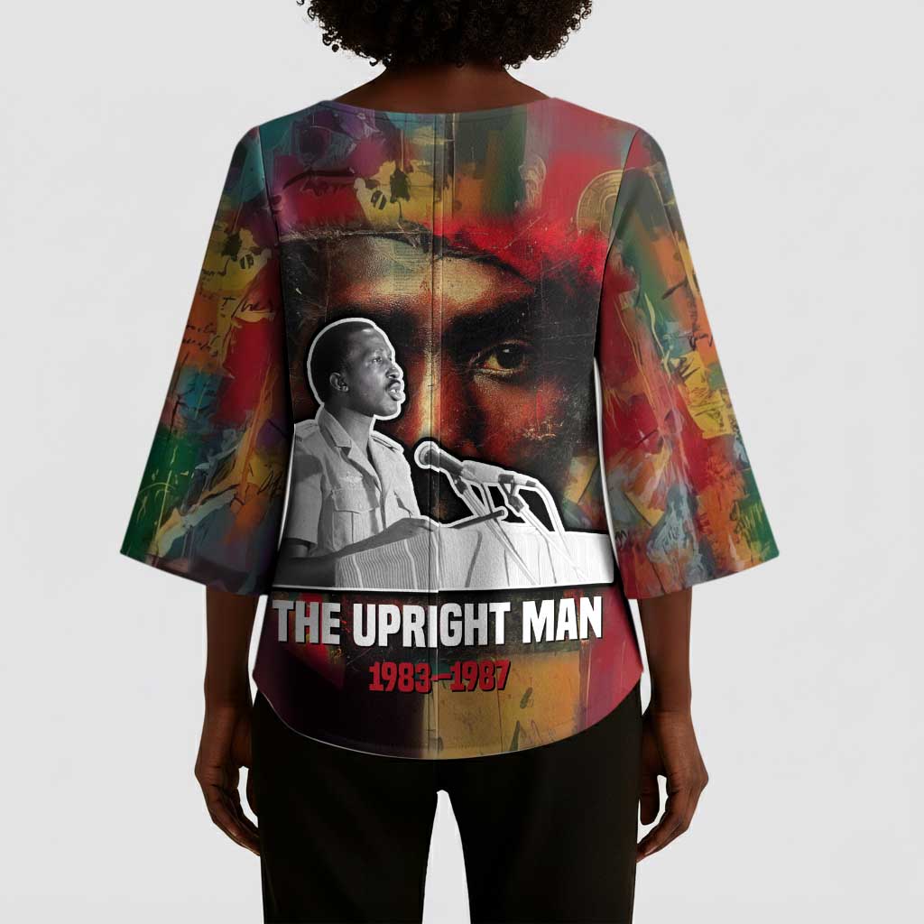 Thomas Sankara Burkina Faso Kimono Sleeve Blouse with Bold Portrait and The Upright Man Tribute Design - Wonder Print Shop