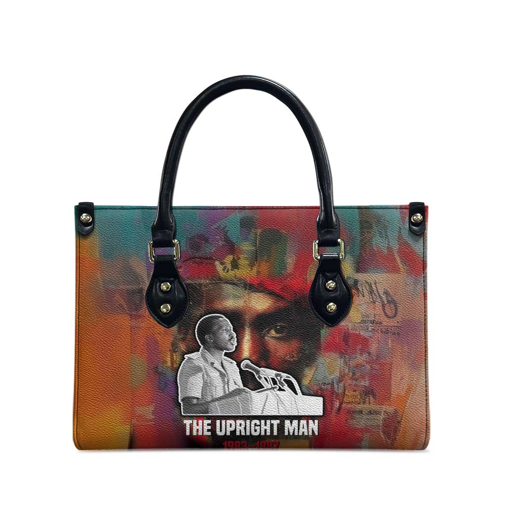 Thomas Sankara Burkina Faso Leather Bag with Bold Portrait and The Upright Man Tribute Design - Wonder Print Shop
