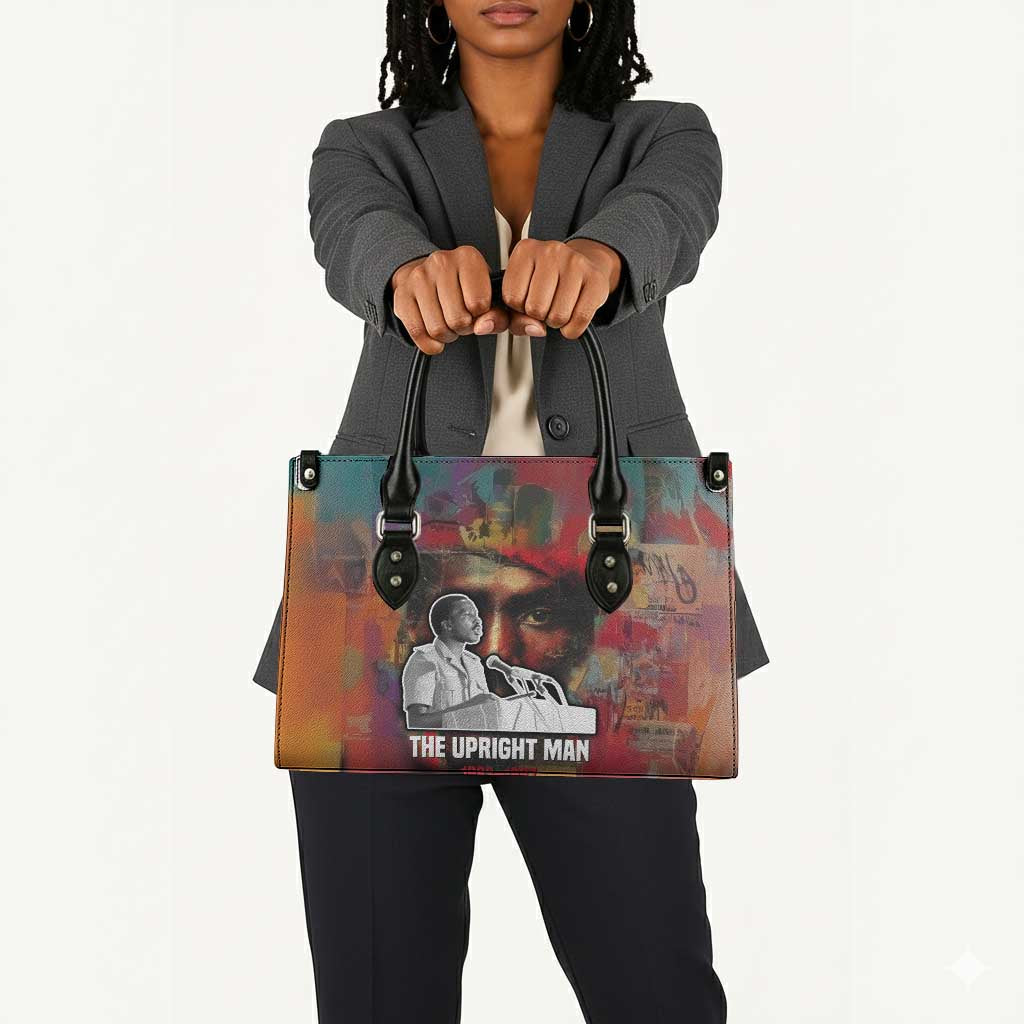 Thomas Sankara Burkina Faso Leather Bag with Bold Portrait and The Upright Man Tribute Design - Wonder Print Shop