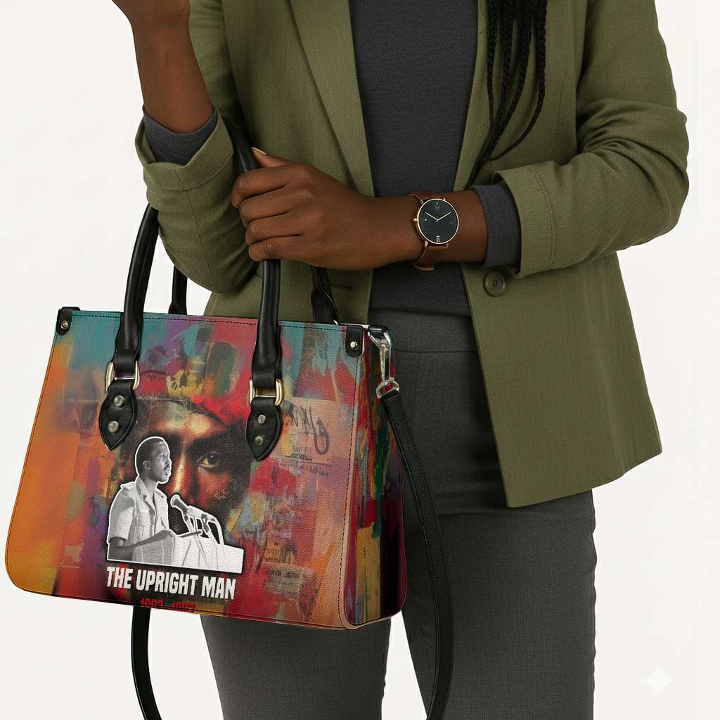 Thomas Sankara Burkina Faso Leather Bag with Bold Portrait and The Upright Man Tribute Design - Wonder Print Shop