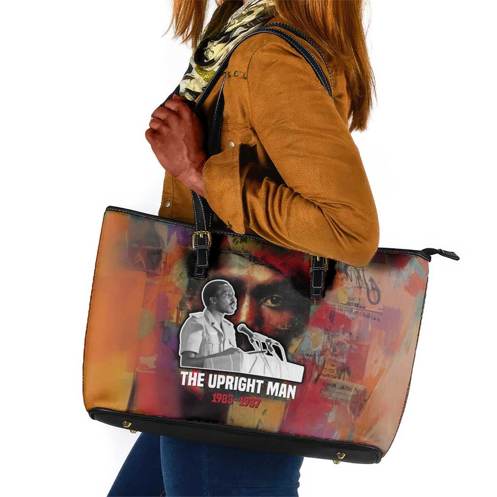 Thomas Sankara Burkina Faso Leather Tote Bag with Bold Portrait and The Upright Man Tribute Design - Wonder Print Shop
