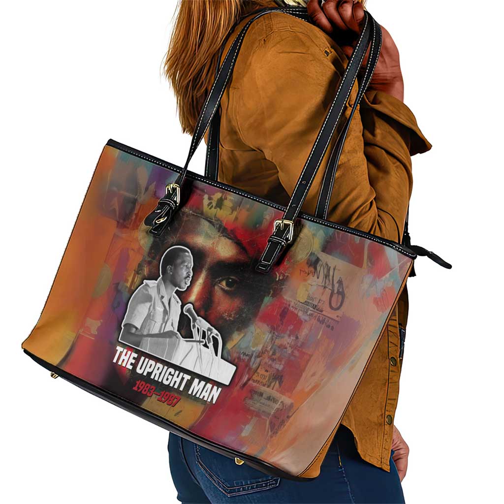 Thomas Sankara Burkina Faso Leather Tote Bag with Bold Portrait and The Upright Man Tribute Design - Wonder Print Shop