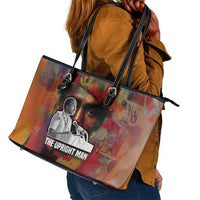 Thomas Sankara Burkina Faso Leather Tote Bag with Bold Portrait and The Upright Man Tribute Design - Wonder Print Shop