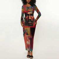 Thomas Sankara Burkina Faso Long Sleeve Bodycon Dress with Bold Portrait and The Upright Man Tribute Design - Wonder Print Shop