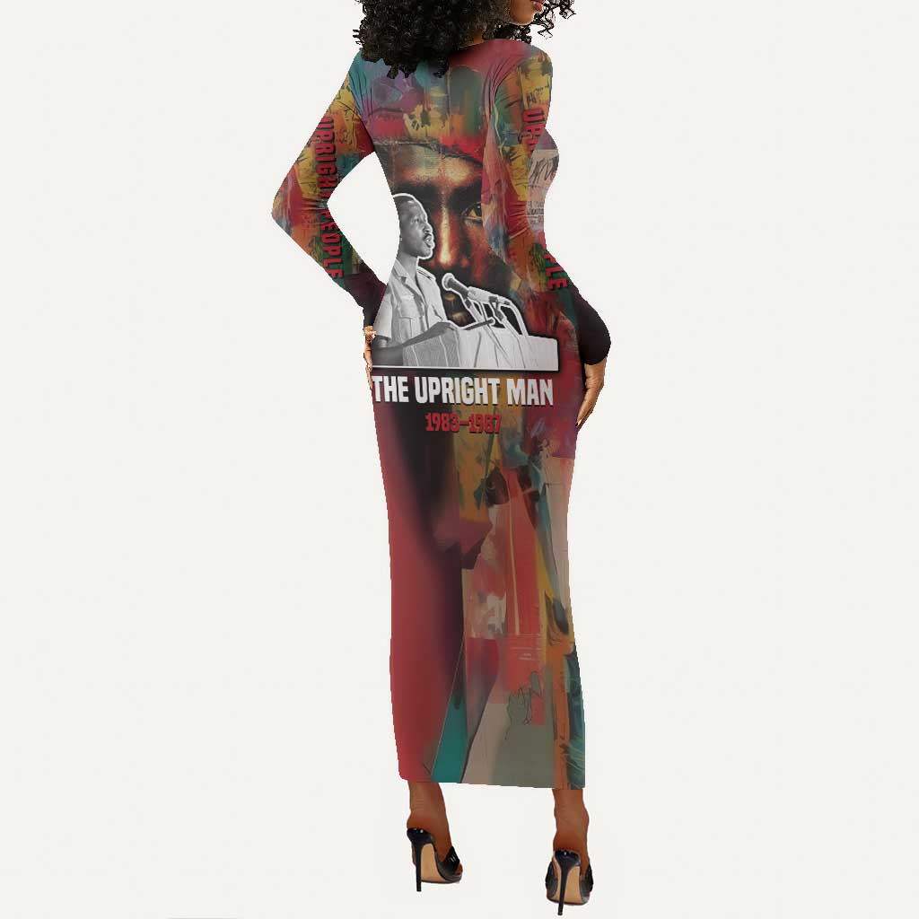 Thomas Sankara Burkina Faso Long Sleeve Bodycon Dress with Bold Portrait and The Upright Man Tribute Design - Wonder Print Shop