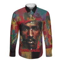 Thomas Sankara Burkina Faso Long Sleeve Button Shirt with Bold Portrait and The Upright Man Tribute Design - Wonder Print Shop
