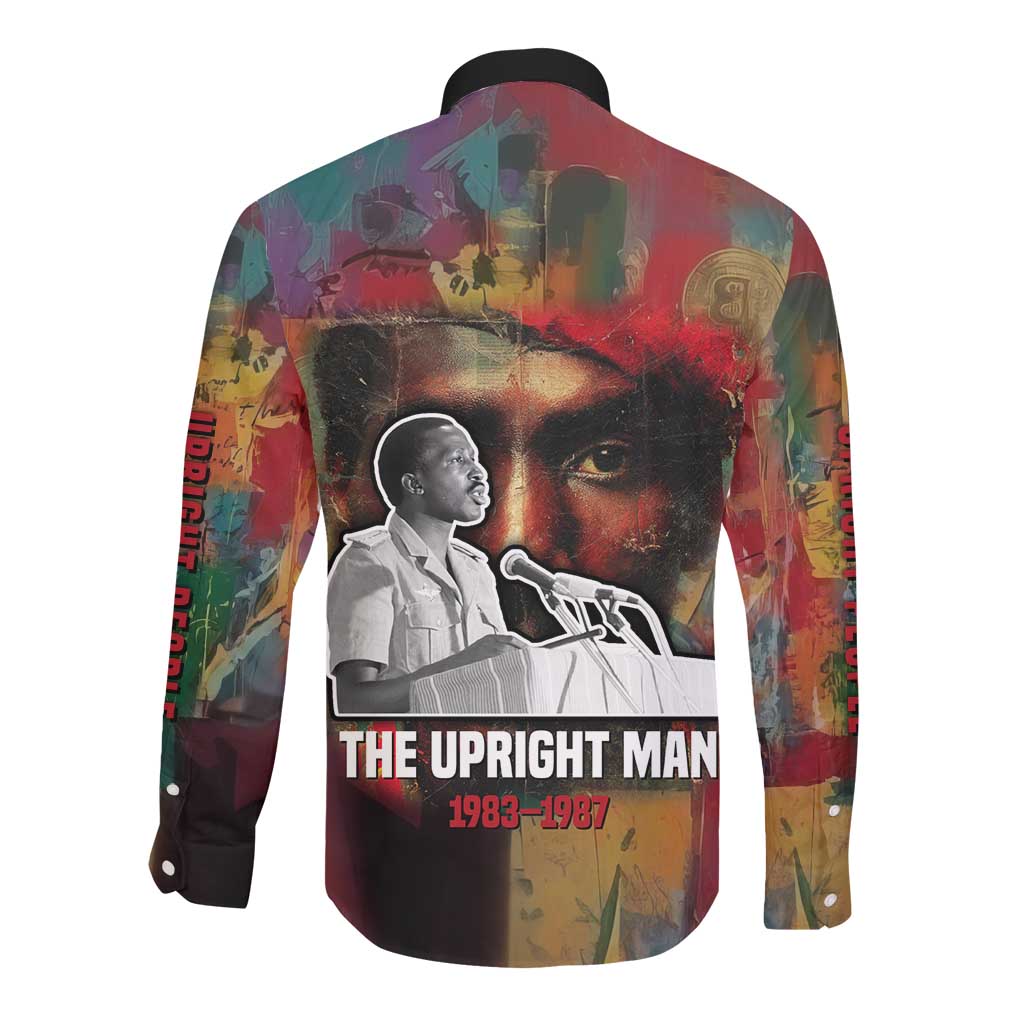 Thomas Sankara Burkina Faso Long Sleeve Button Shirt with Bold Portrait and The Upright Man Tribute Design - Wonder Print Shop