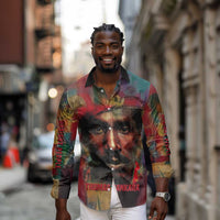 Thomas Sankara Burkina Faso Long Sleeve Button Shirt with Bold Portrait and The Upright Man Tribute Design - Wonder Print Shop