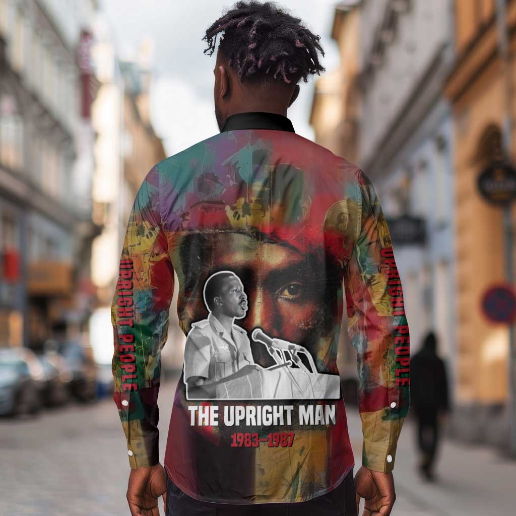 Thomas Sankara Burkina Faso Long Sleeve Button Shirt with Bold Portrait and The Upright Man Tribute Design - Wonder Print Shop