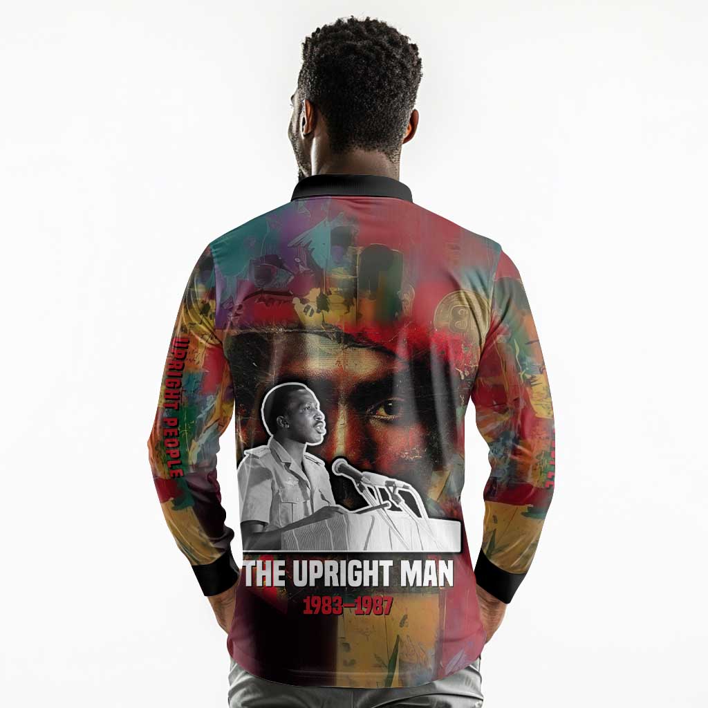 Thomas Sankara Burkina Faso Long Sleeve Polo Shirt with Bold Portrait and The Upright Man Tribute Design - Wonder Print Shop