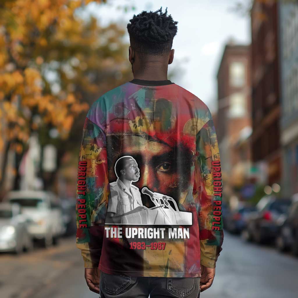 Thomas Sankara Burkina Faso Long Sleeve Shirt with Bold Portrait and The Upright Man Tribute Design - Wonder Print Shop