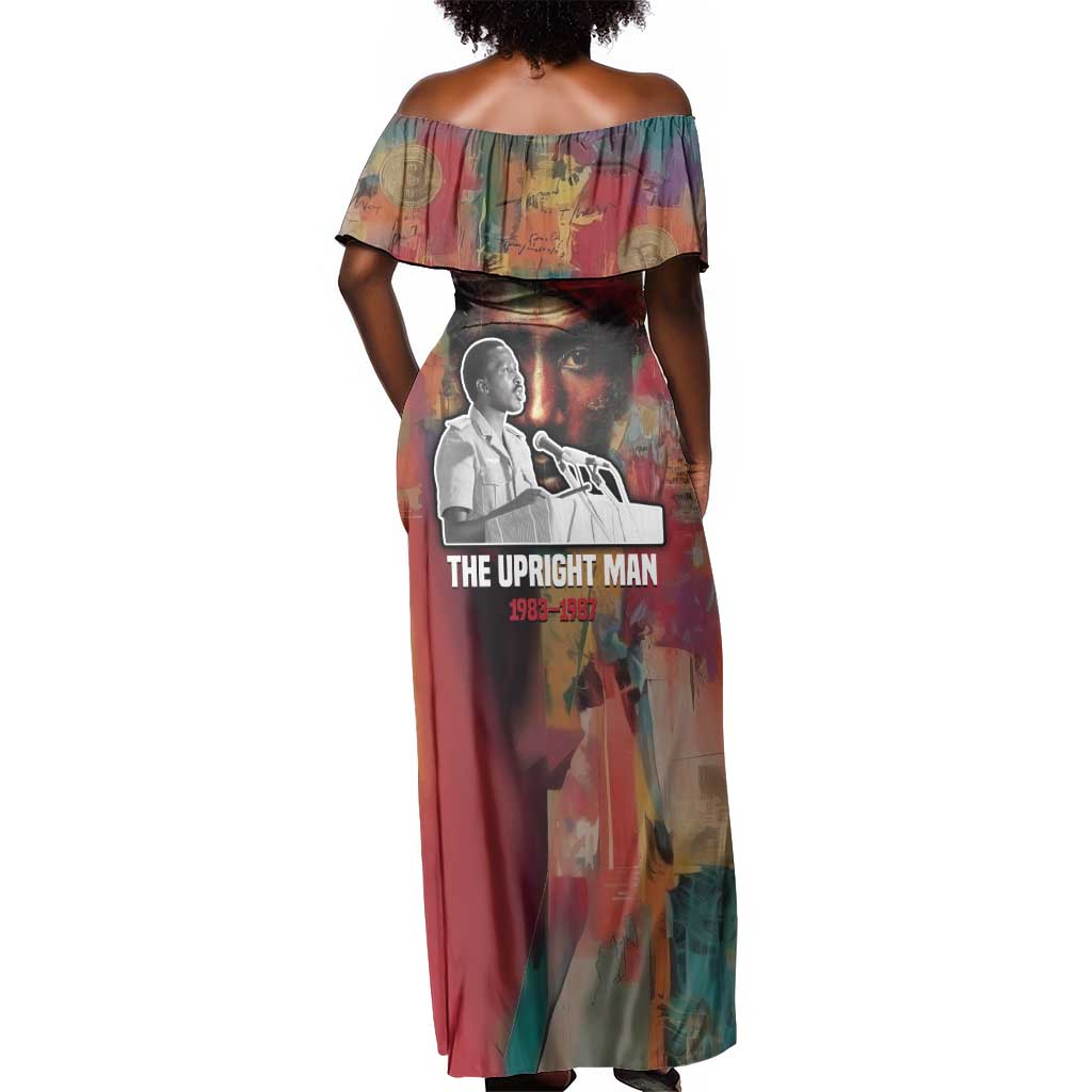 Thomas Sankara Burkina Faso Off Shoulder Maxi Dress with Bold Portrait and The Upright Man Tribute Design - Wonder Print Shop