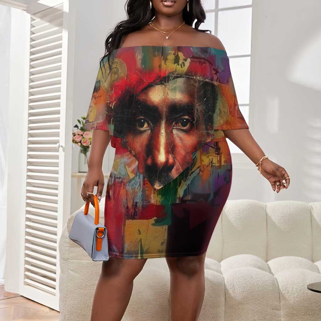 Thomas Sankara Burkina Faso Off Shoulder Short Dress with Bold Portrait and The Upright Man Tribute Design - Wonder Print Shop