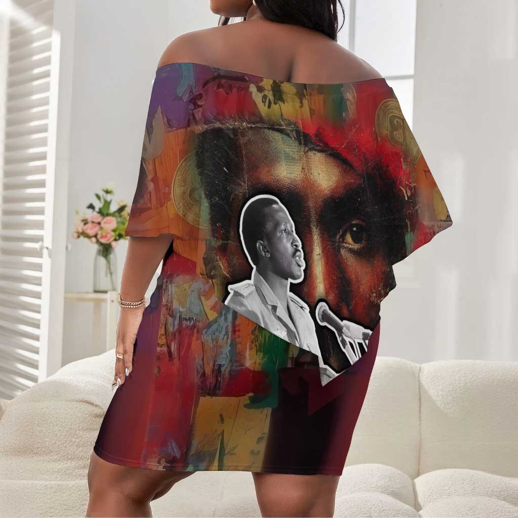 Thomas Sankara Burkina Faso Off Shoulder Short Dress with Bold Portrait and The Upright Man Tribute Design - Wonder Print Shop