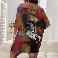 Thomas Sankara Burkina Faso Off Shoulder Short Dress with Bold Portrait and The Upright Man Tribute Design - Wonder Print Shop