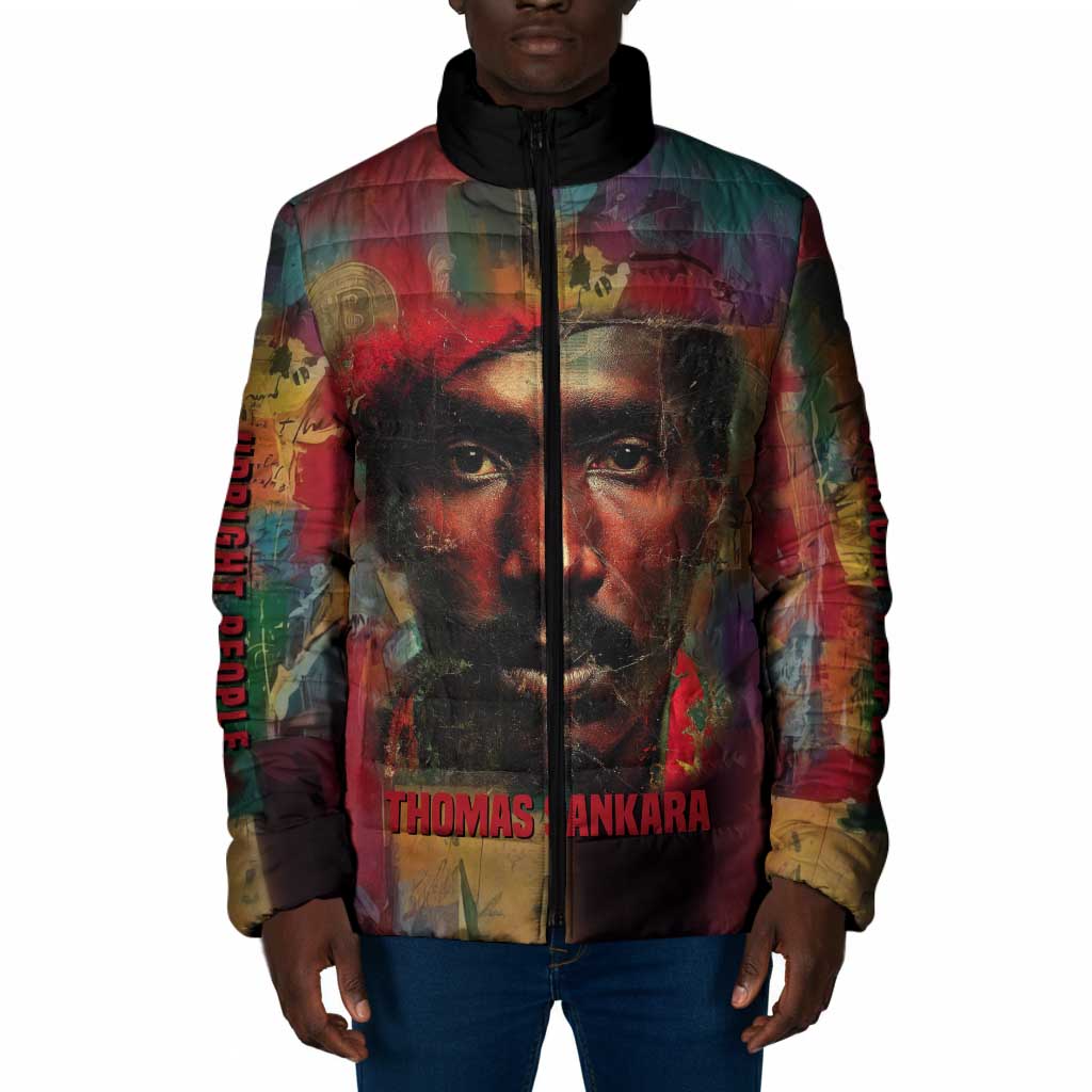 Thomas Sankara Burkina Faso Padded Jacket with Bold Portrait and The Upright Man Tribute Design - Wonder Print Shop