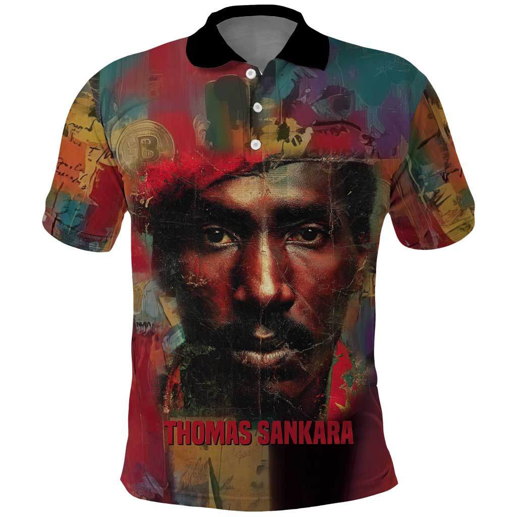 Thomas Sankara Burkina Faso Polo Shirt with Bold Portrait and The Upright Man Tribute Design - Wonder Print Shop