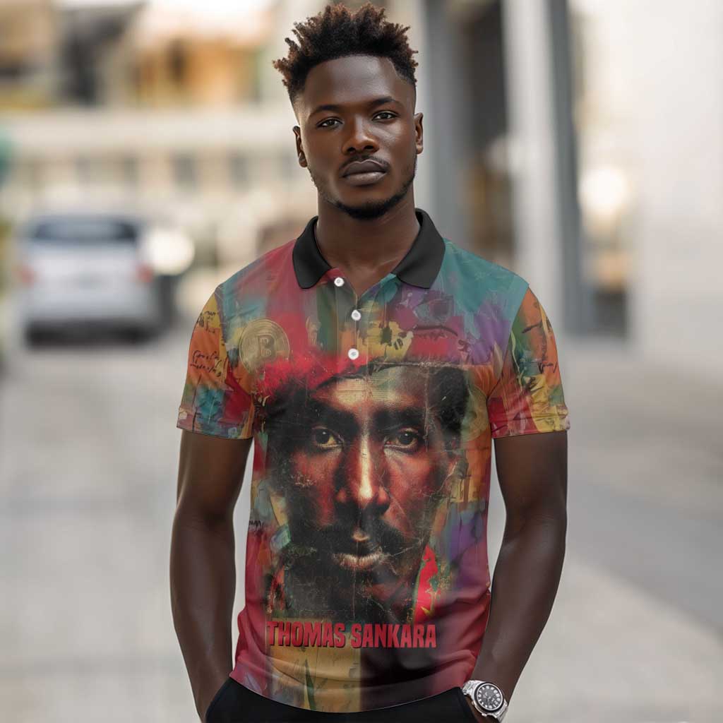 Thomas Sankara Burkina Faso Polo Shirt with Bold Portrait and The Upright Man Tribute Design - Wonder Print Shop