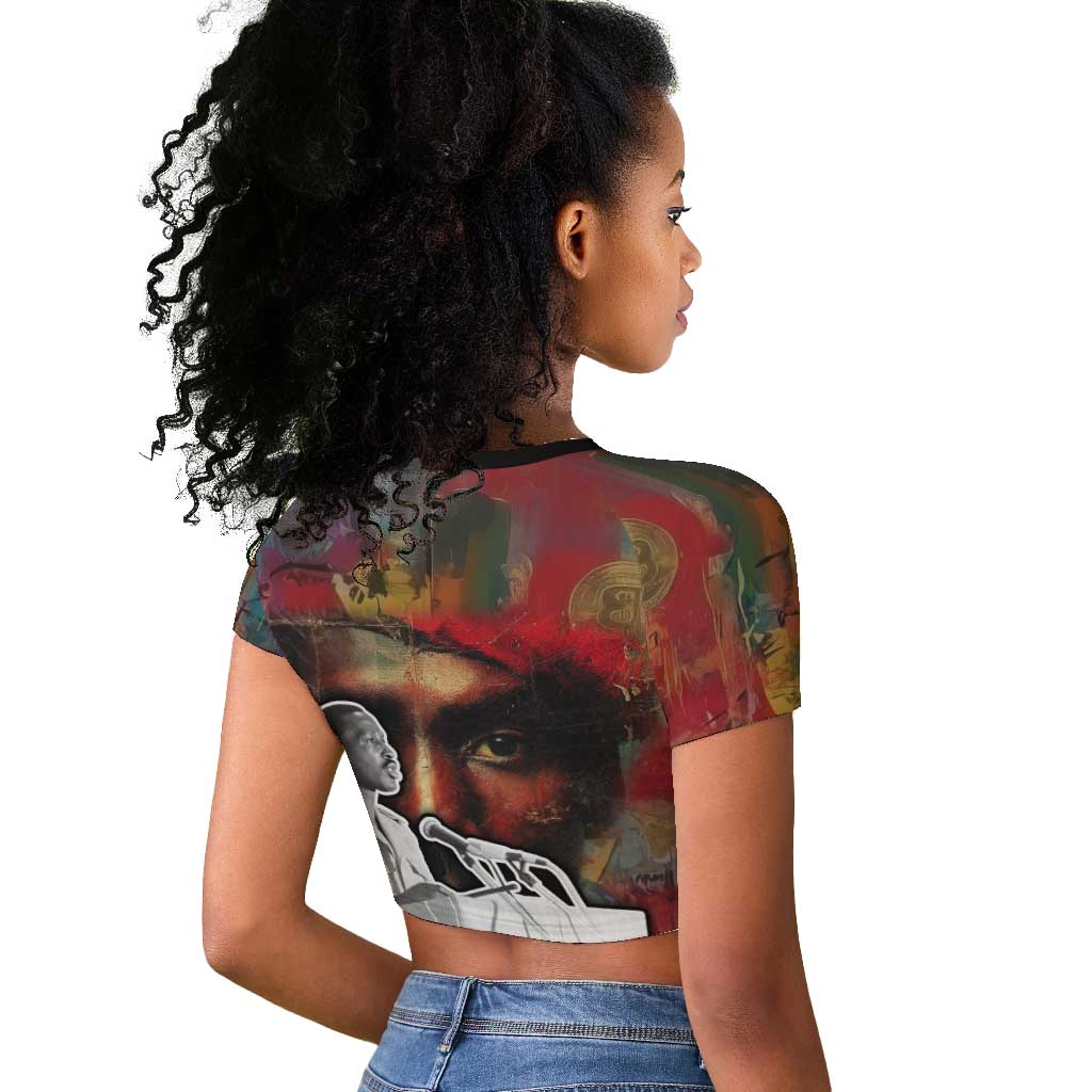 Thomas Sankara Burkina Faso Raglan Cropped T shirt with Bold Portrait and The Upright Man Tribute Design - Wonder Print Shop