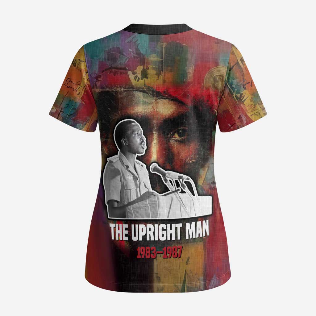 Thomas Sankara Burkina Faso Scrub Top with Bold Portrait and The Upright Man Tribute Design - Wonder Print Shop