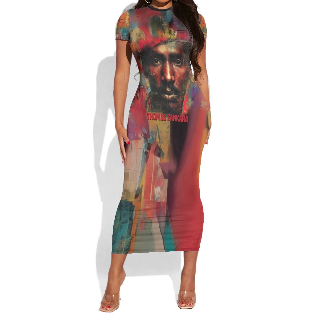 Thomas Sankara Burkina Faso Short Sleeve Bodycon Dress with Bold Portrait and The Upright Man Tribute Design - Wonder Print Shop