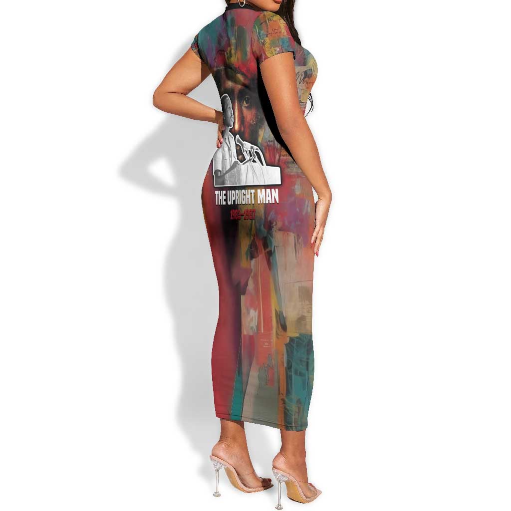 Thomas Sankara Burkina Faso Short Sleeve Bodycon Dress with Bold Portrait and The Upright Man Tribute Design - Wonder Print Shop