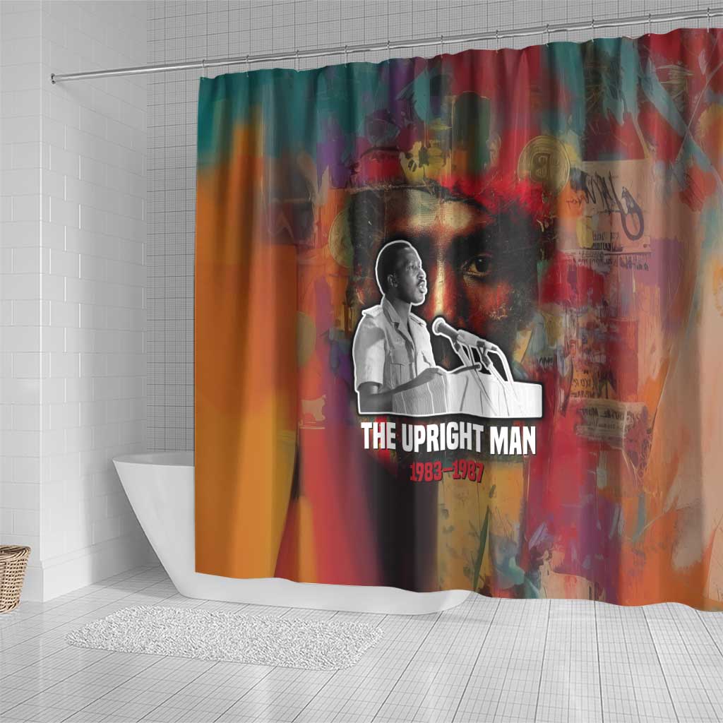 Thomas Sankara Burkina Faso Shower Curtain with Bold Portrait and The Upright Man Tribute Design - Wonder Print Shop