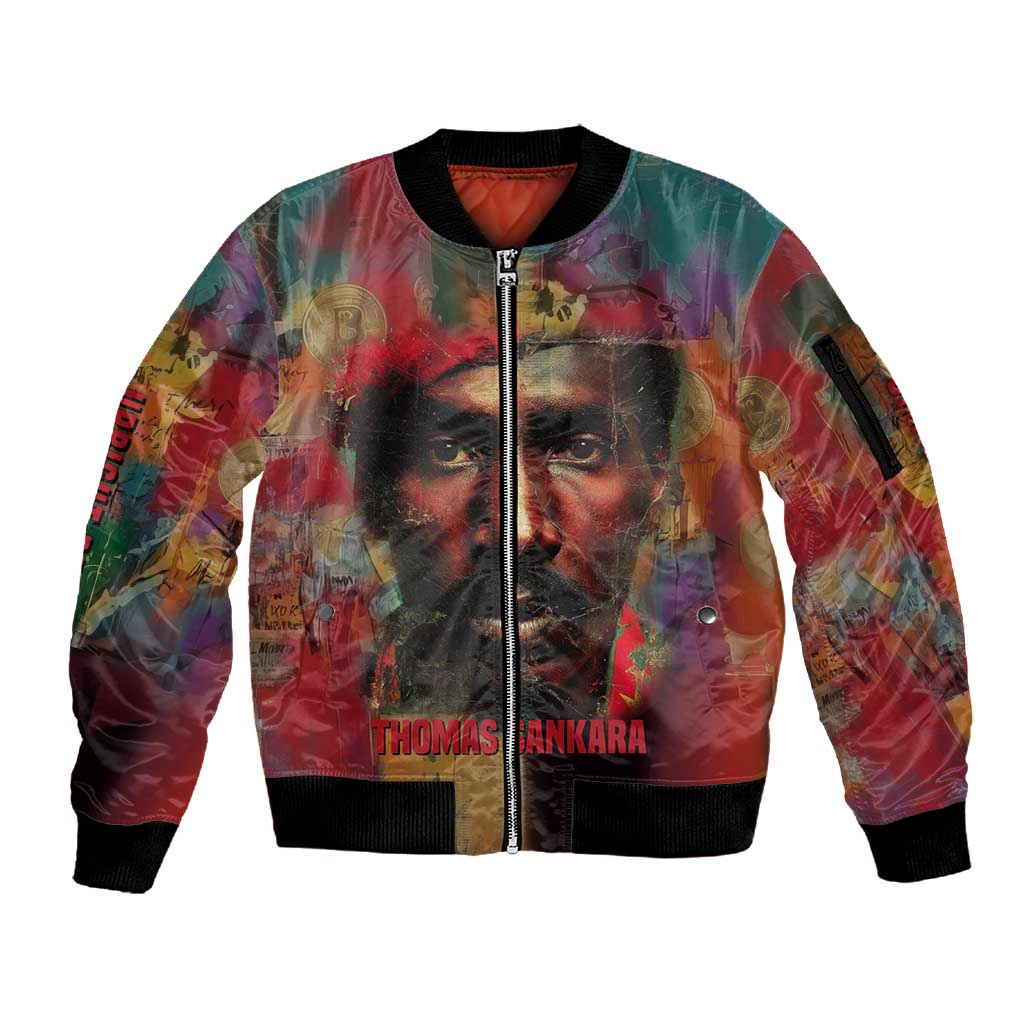 Thomas Sankara Burkina Faso Sleeve Zip Bomber Jacket with Bold Portrait and The Upright Man Tribute Design - Wonder Print Shop