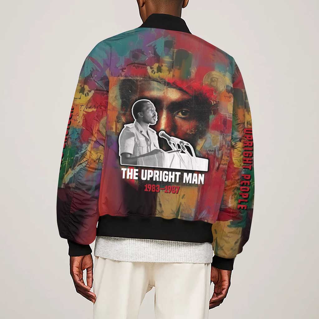 Thomas Sankara Burkina Faso Sleeve Zip Bomber Jacket with Bold Portrait and The Upright Man Tribute Design - Wonder Print Shop