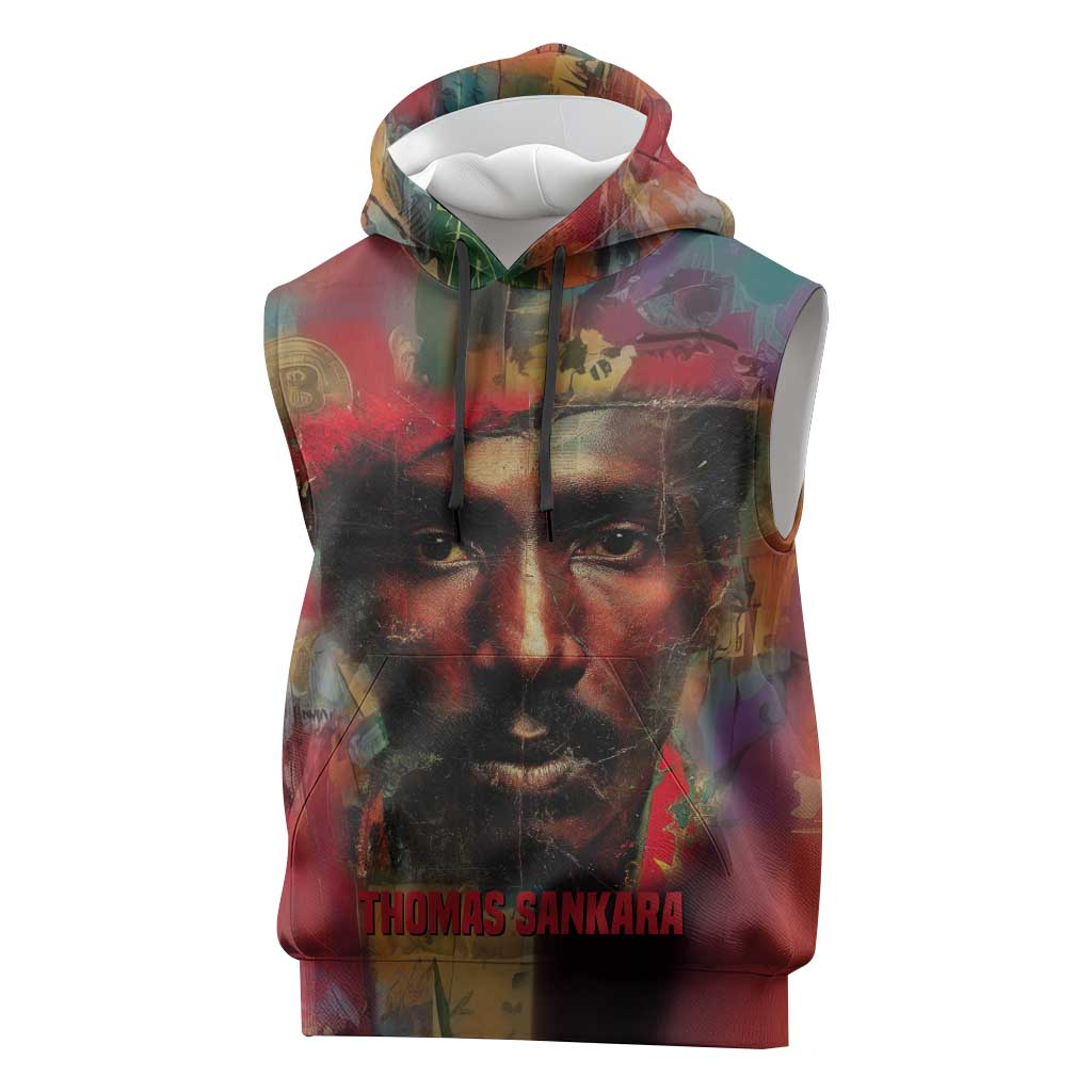 Thomas Sankara Burkina Faso Sleeveless Hoodie with Bold Portrait and The Upright Man Tribute Design - Wonder Print Shop