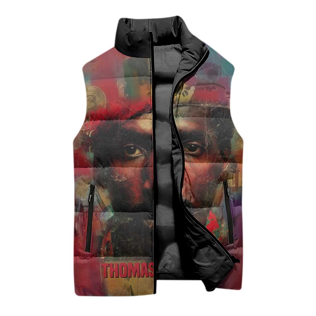 Thomas Sankara Burkina Faso Sleeveless Puffer Jacket with Bold Portrait and The Upright Man Tribute Design - Wonder Print Shop