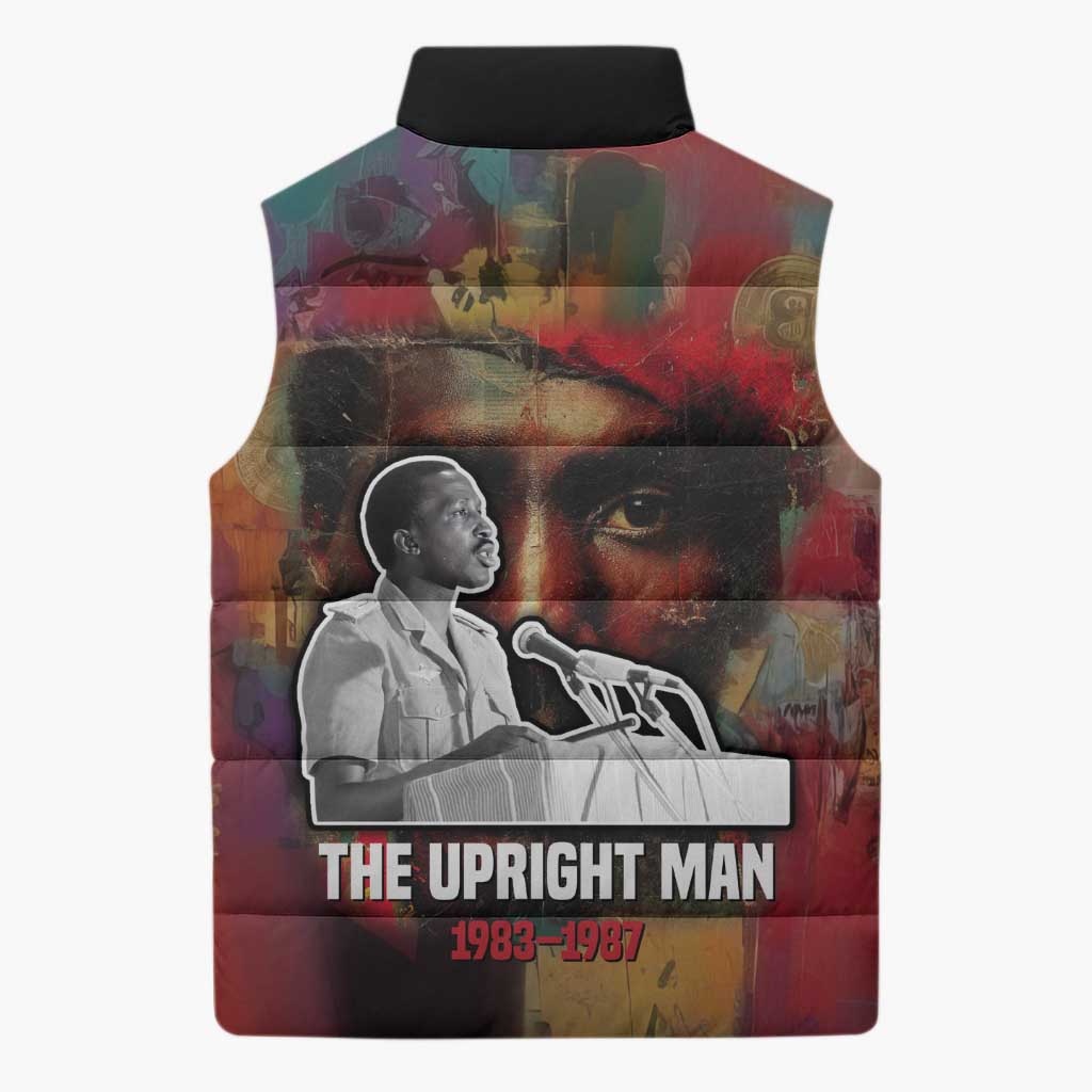Thomas Sankara Burkina Faso Sleeveless Puffer Jacket with Bold Portrait and The Upright Man Tribute Design - Wonder Print Shop