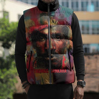 Thomas Sankara Burkina Faso Sleeveless Puffer Jacket with Bold Portrait and The Upright Man Tribute Design - Wonder Print Shop