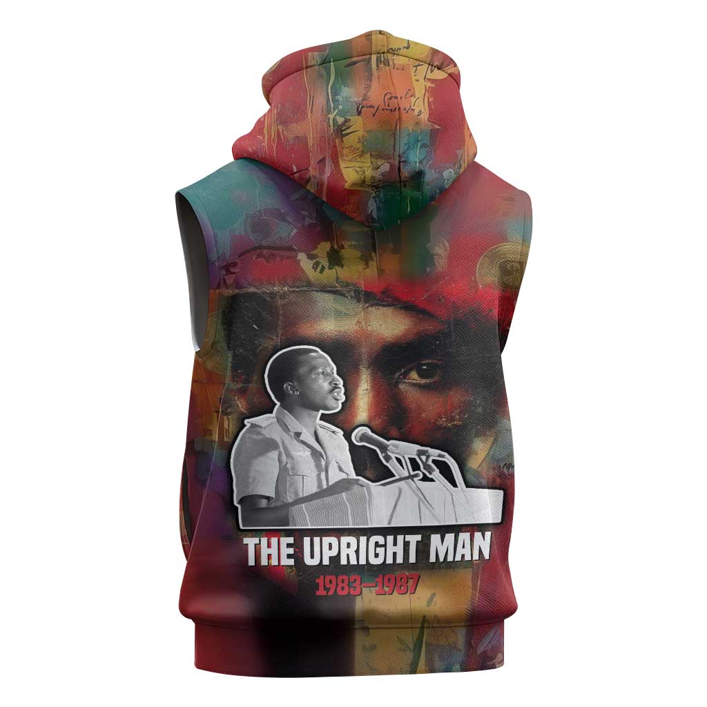 Thomas Sankara Burkina Faso Sleeveless Zip Hoodie with Bold Portrait and The Upright Man Tribute Design - Wonder Print Shop