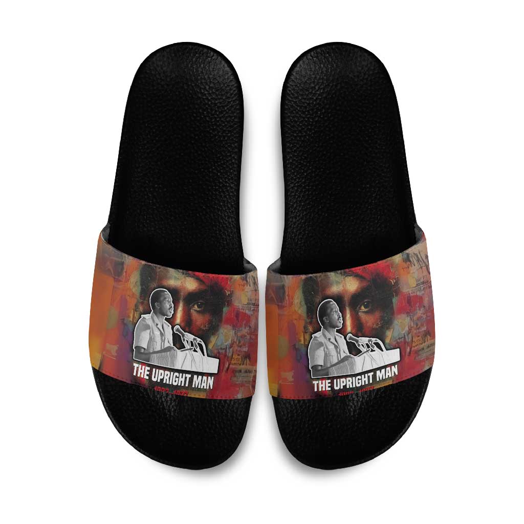 Thomas Sankara Burkina Faso Slide Sandals with Bold Portrait and The Upright Man Tribute Design - Wonder Print Shop