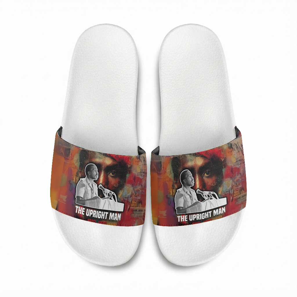 Thomas Sankara Burkina Faso Slide Sandals with Bold Portrait and The Upright Man Tribute Design - Wonder Print Shop