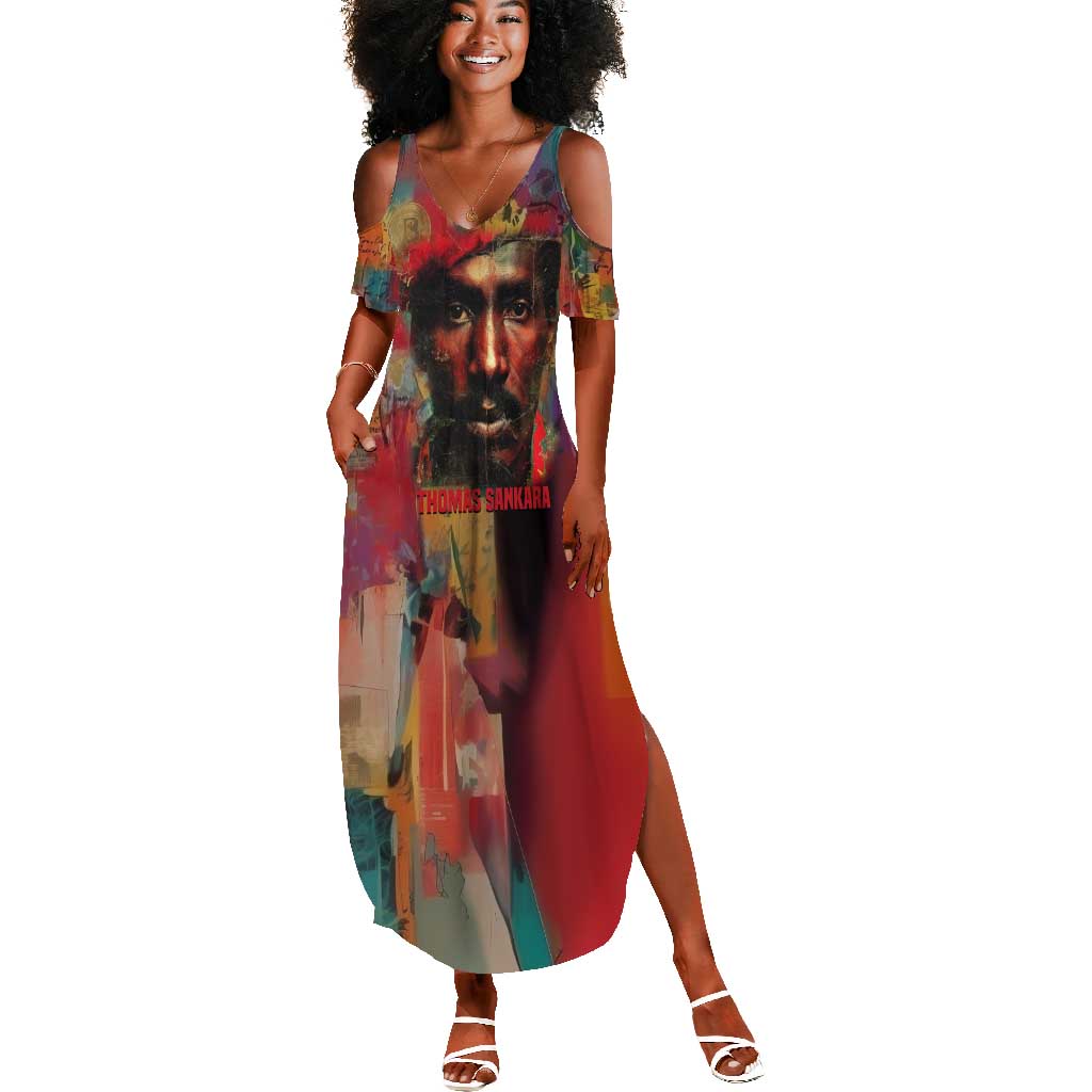Thomas Sankara Burkina Faso Summer Maxi Dress with Bold Portrait and The Upright Man Tribute Design - Wonder Print Shop