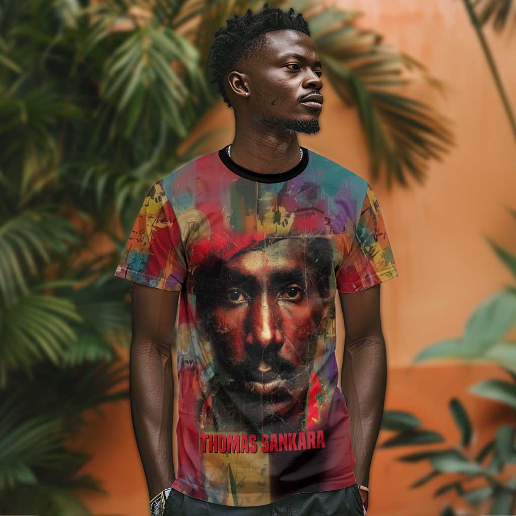 Thomas Sankara Burkina Faso T shirt with Bold Portrait and The Upright Man Tribute Design - Wonder Print Shop