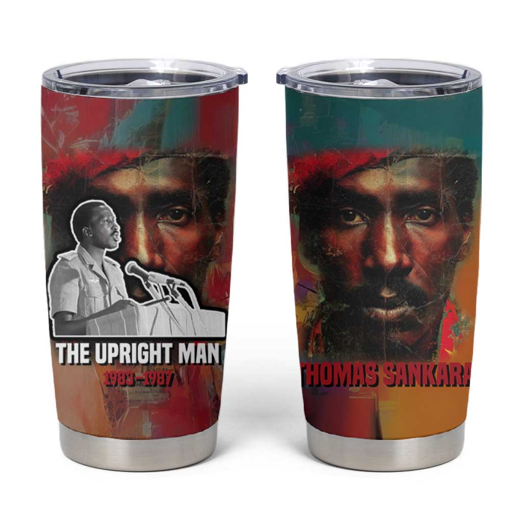 Thomas Sankara Burkina Faso Tumbler Cup with Bold Portrait and The Upright Man Tribute Design - Wonder Print Shop