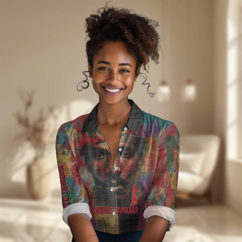 Thomas Sankara Burkina Faso Women Casual Shirt with Bold Portrait and The Upright Man Tribute Design - Wonder Print Shop