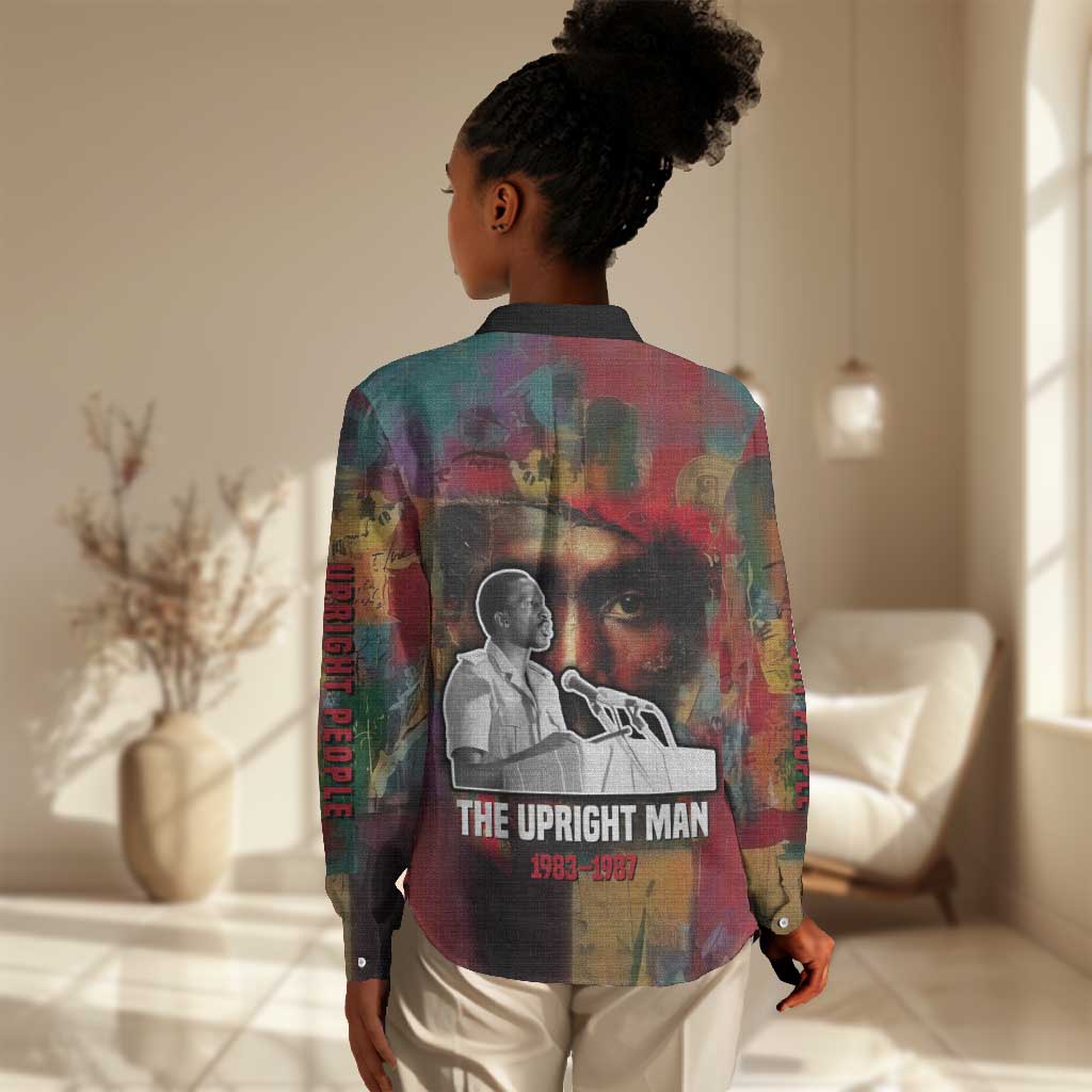 Thomas Sankara Burkina Faso Women Casual Shirt with Bold Portrait and The Upright Man Tribute Design - Wonder Print Shop