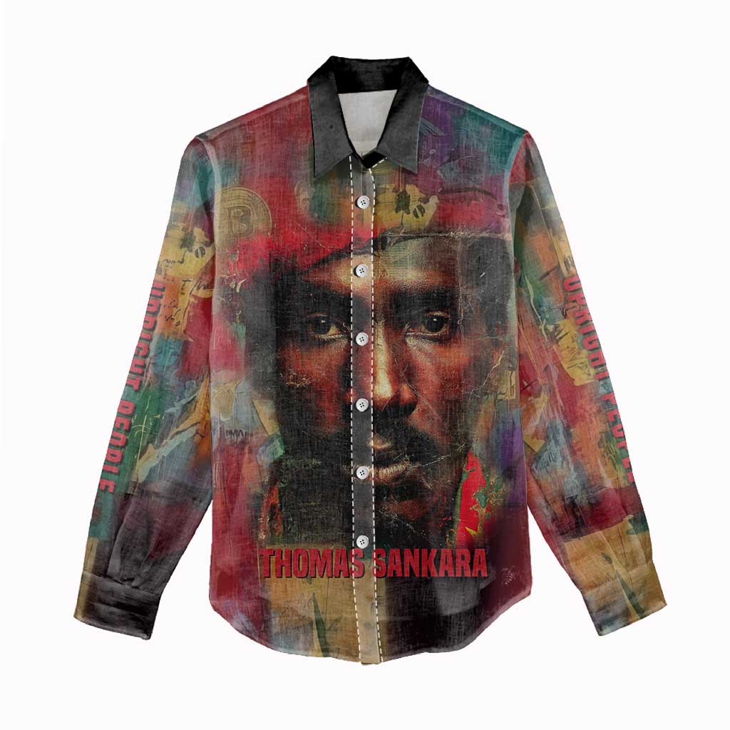 Thomas Sankara Burkina Faso Women Casual Shirt with Bold Portrait and The Upright Man Tribute Design - Wonder Print Shop