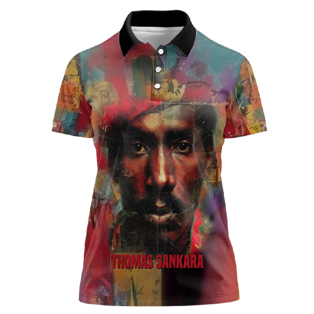 Thomas Sankara Burkina Faso Women Polo Shirt with Bold Portrait and The Upright Man Tribute Design - Wonder Print Shop