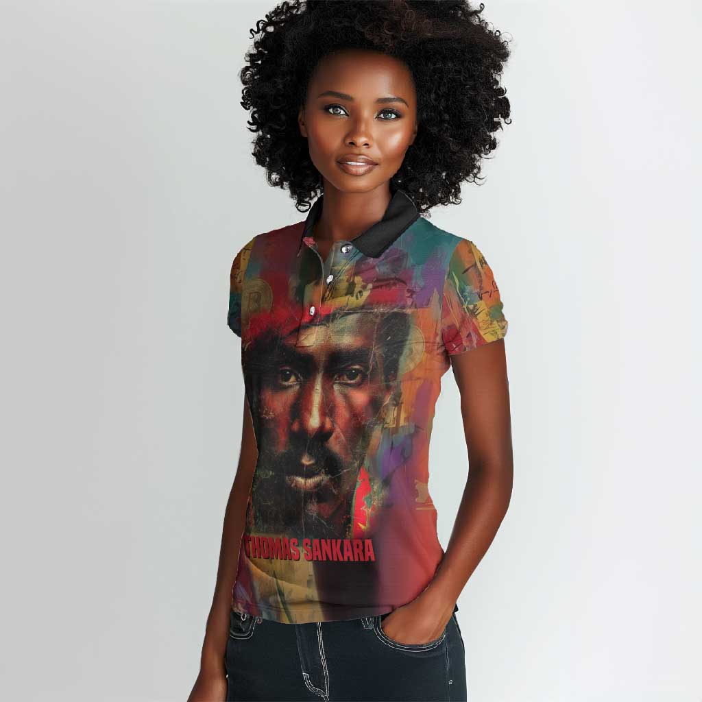 Thomas Sankara Burkina Faso Women Polo Shirt with Bold Portrait and The Upright Man Tribute Design - Wonder Print Shop