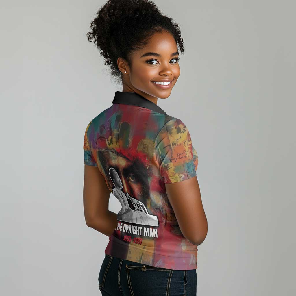 Thomas Sankara Burkina Faso Women Polo Shirt with Bold Portrait and The Upright Man Tribute Design - Wonder Print Shop