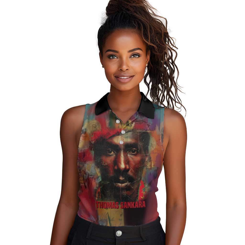 Thomas Sankara Burkina Faso Women Sleeveless Polo Shirt with Bold Portrait and The Upright Man Tribute Design - Wonder Print Shop