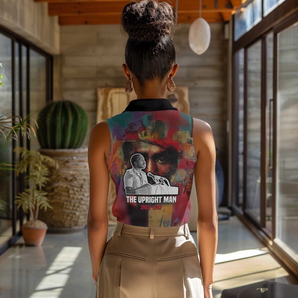 Thomas Sankara Burkina Faso Women Sleeveless Polo Shirt with Bold Portrait and The Upright Man Tribute Design - Wonder Print Shop